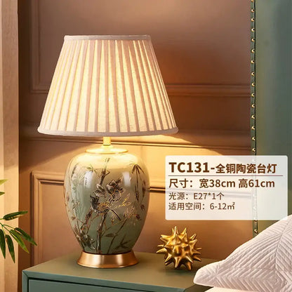 Sage green ceramic table lamp american style bedroom bamboo decor