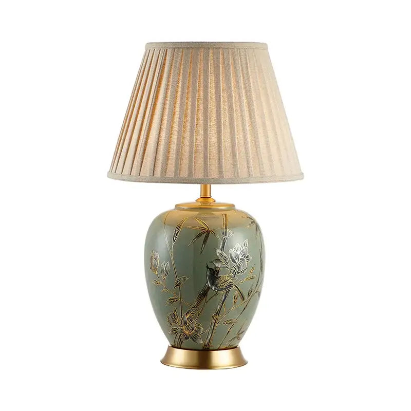 Sage green ceramic table lamp american style bedroom bamboo decor