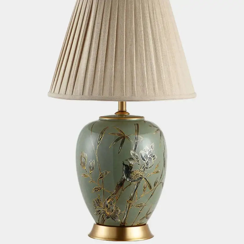 Sage green ceramic table lamp american style bedroom bamboo decor