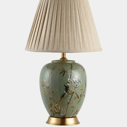 Sage green ceramic table lamp american style bedroom bamboo decor