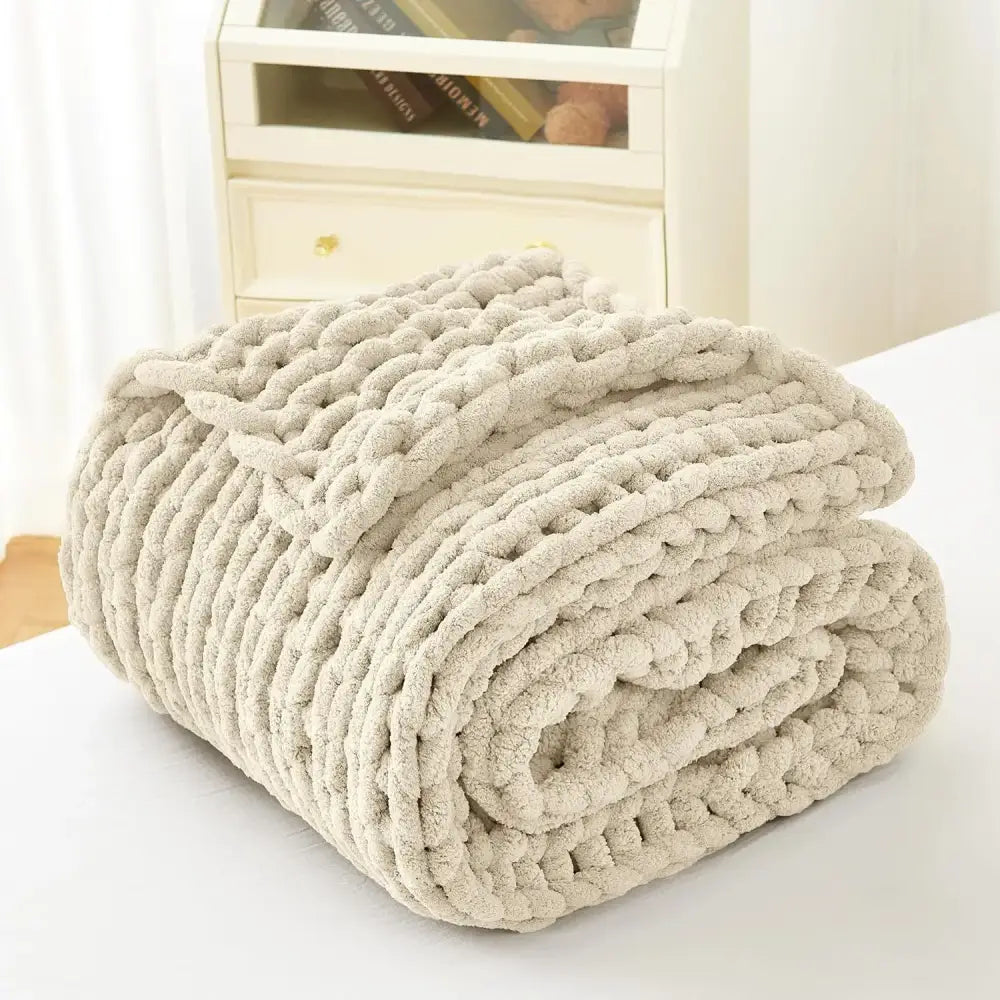 Sage green chunky knit cozy autumn fleece blanket bedroom throw