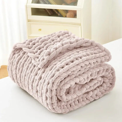 Sage green chunky knit cozy autumn fleece blanket bedroom throw