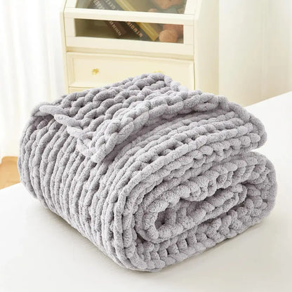 Sage green chunky knit cozy autumn fleece blanket bedroom throw