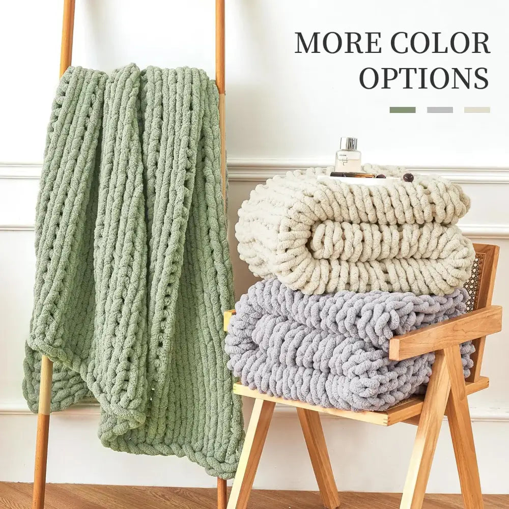 Sage green chunky knit cozy autumn fleece blanket bedroom throw