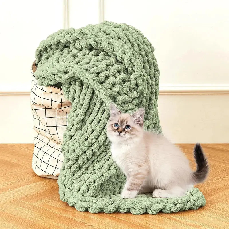 Sage green chunky knit cozy autumn fleece blanket bedroom throw