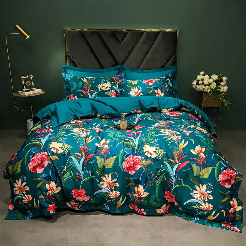 Sage green & cream bird floral 1400tc egyptian cotton bedding set bedroom
