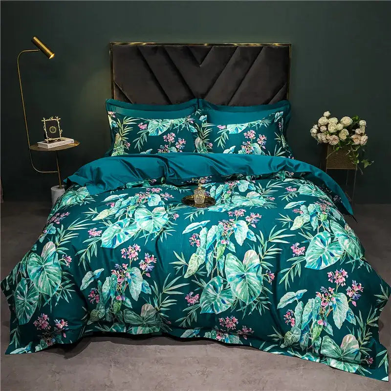 Sage green & cream bird floral 1400tc egyptian cotton bedding set bedroom