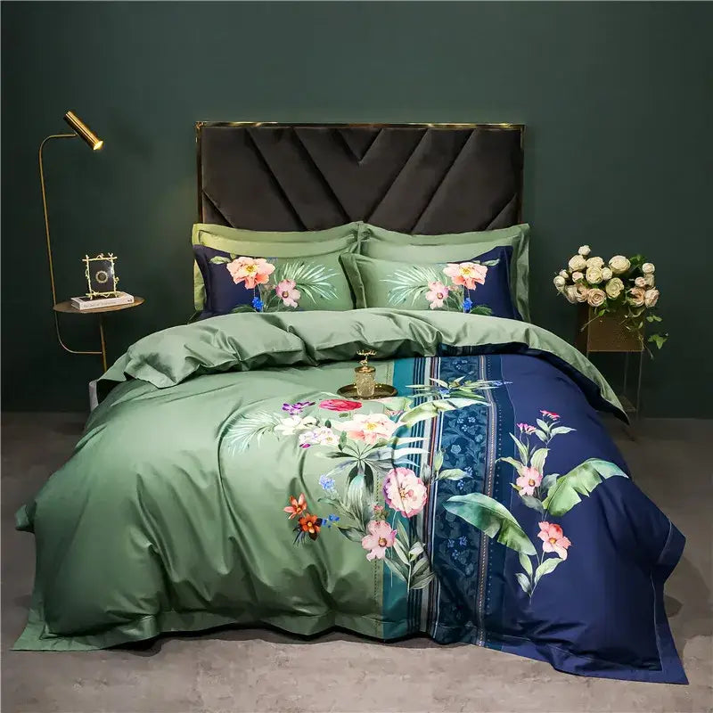Sage green & cream bird floral 1400tc egyptian cotton bedding set bedroom