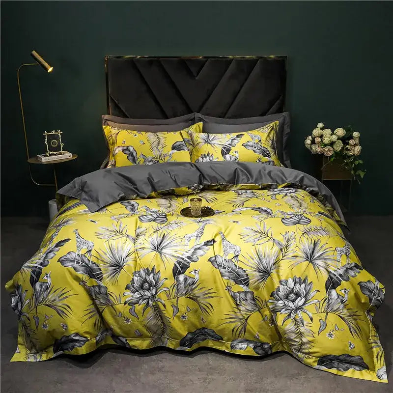 Sage green & cream bird floral 1400tc egyptian cotton bedding set bedroom