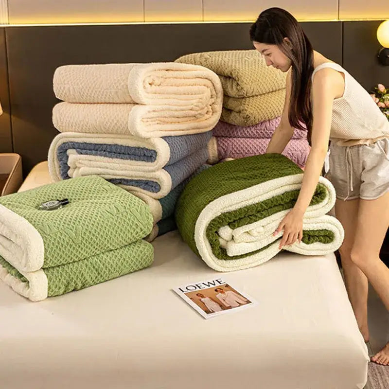 Sage green & cream cozy warmth velvet autumn sleep blanket bedroom