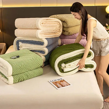 Sage green & cream cozy warmth velvet autumn sleep blanket bedroom