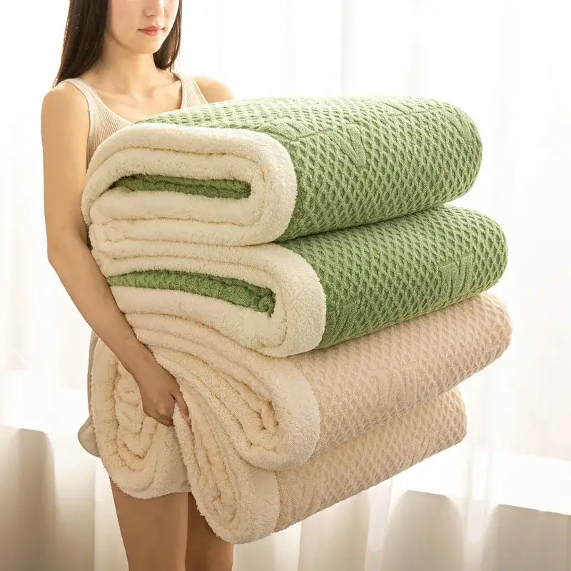 Sage green & cream cozy warmth velvet autumn sleep blanket bedroom