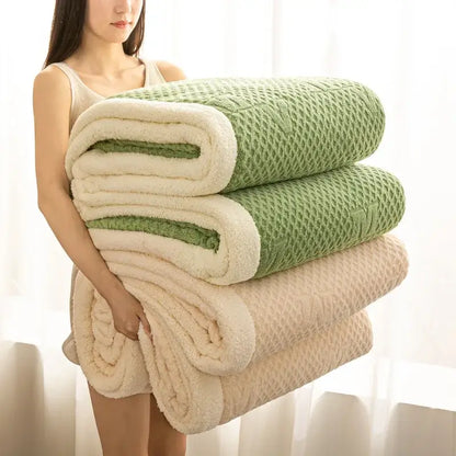 Sage green & cream cozy warmth velvet autumn sleep blanket bedroom