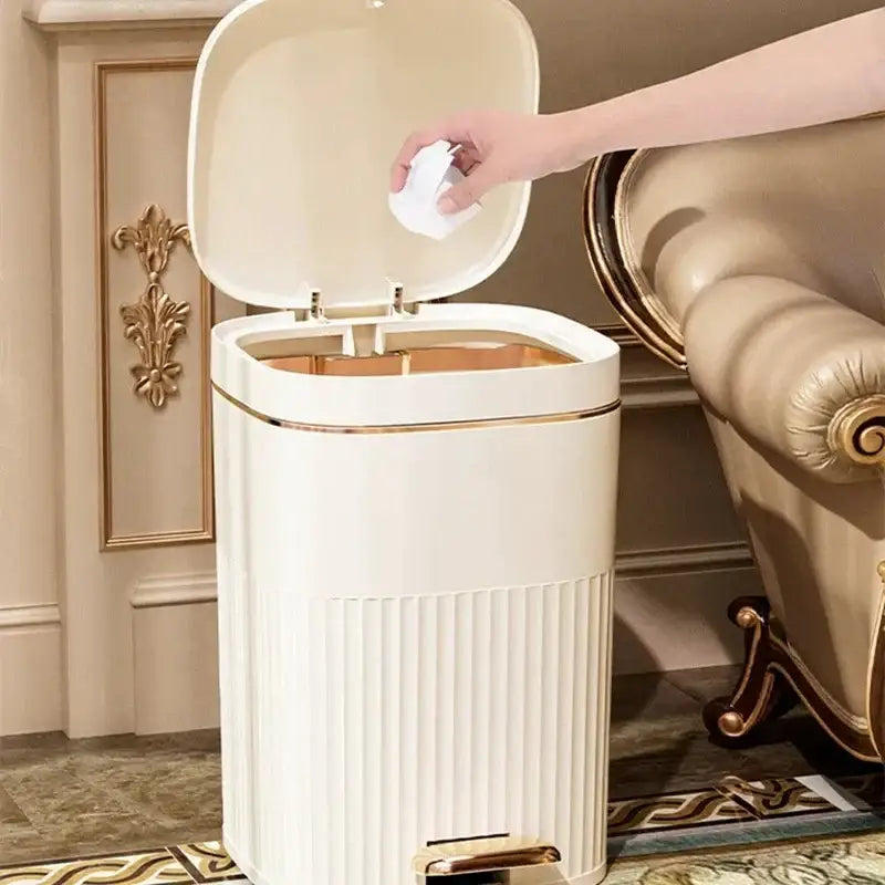 Sage green & cream light luxury pedal trash can kitchen bin