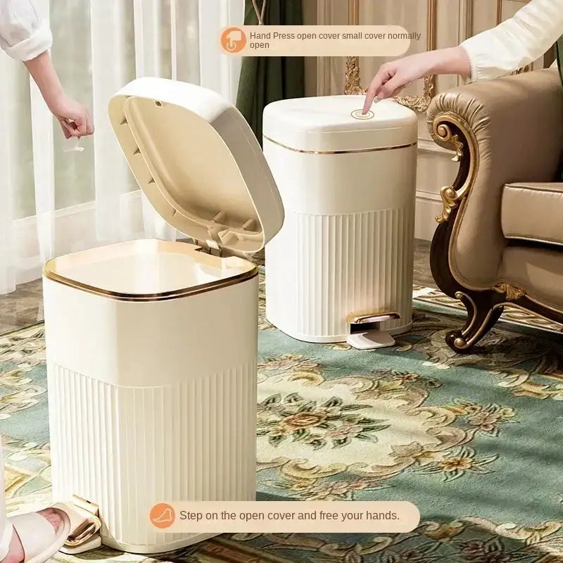 Sage green & cream light luxury pedal trash can kitchen bin