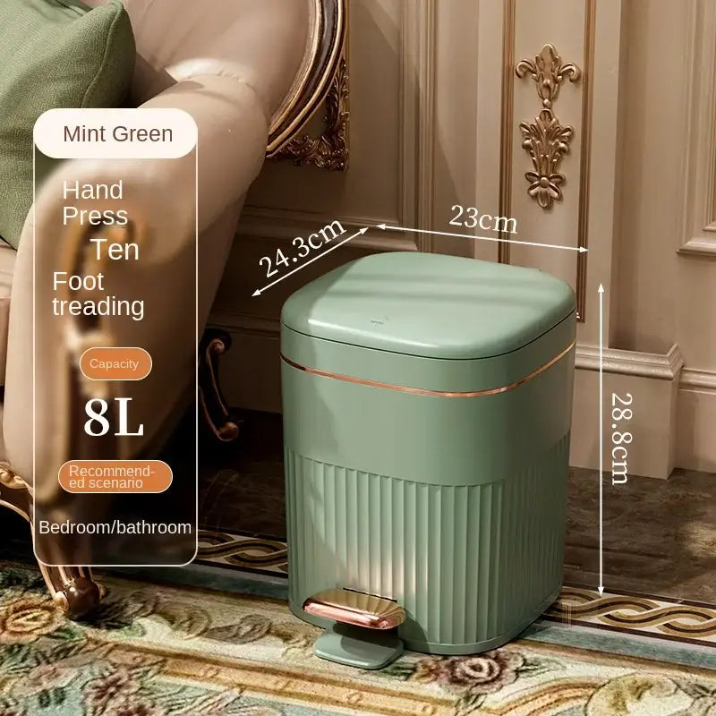 Sage green & cream light luxury pedal trash can kitchen bin