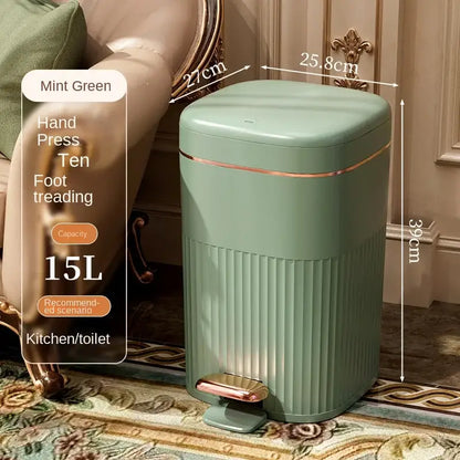 Sage green & cream light luxury pedal trash can kitchen bin