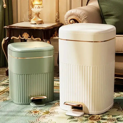 Sage green & cream light luxury pedal trash can kitchen bin