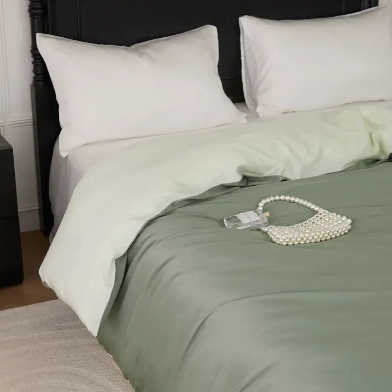 Sage green double layer satin queen duvet set bedroom bedding