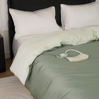 Sage green double layer satin queen duvet set bedroom bedding