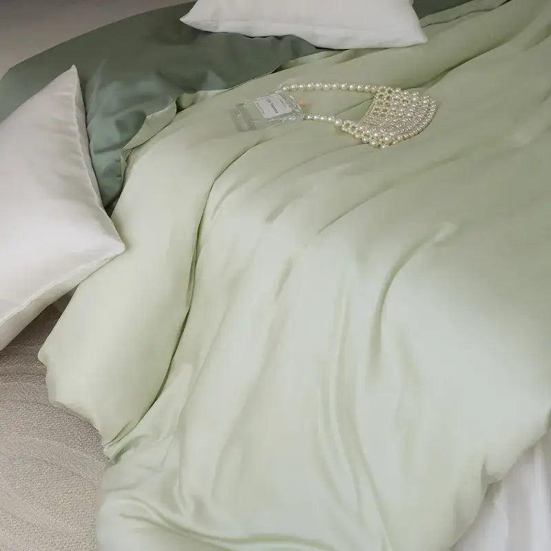 Sage green double layer satin queen duvet set bedroom bedding