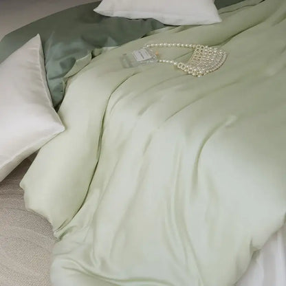 Sage green double layer satin queen duvet set bedroom bedding