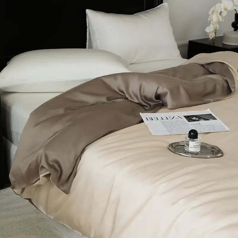 Sage green double layer satin queen duvet set bedroom bedding