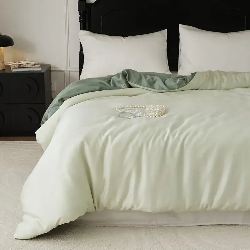 Sage green double layer satin queen duvet set bedroom bedding