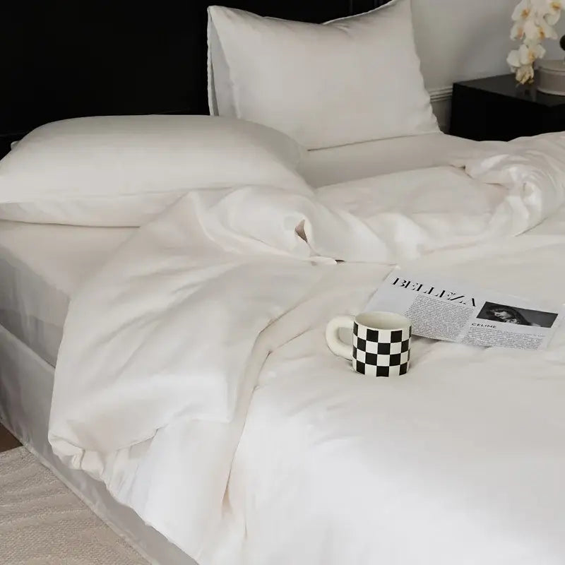 Sage green double layer satin queen duvet set bedroom bedding