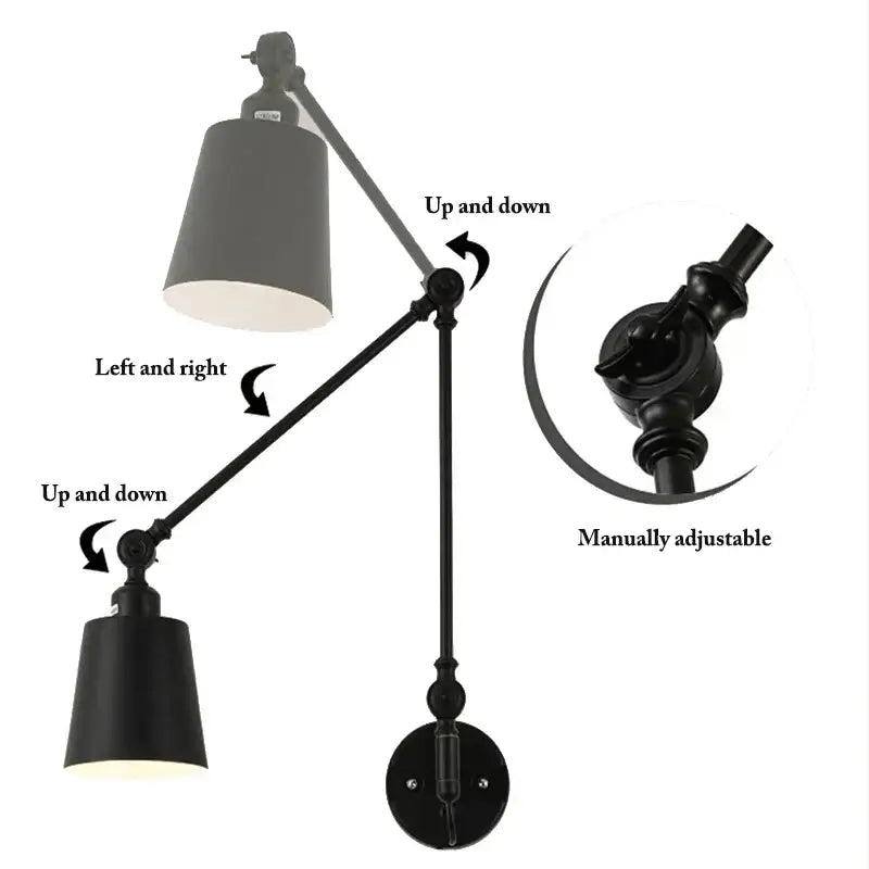 Sage green & dusty rose adjustable telescopic wall lamp bedroom