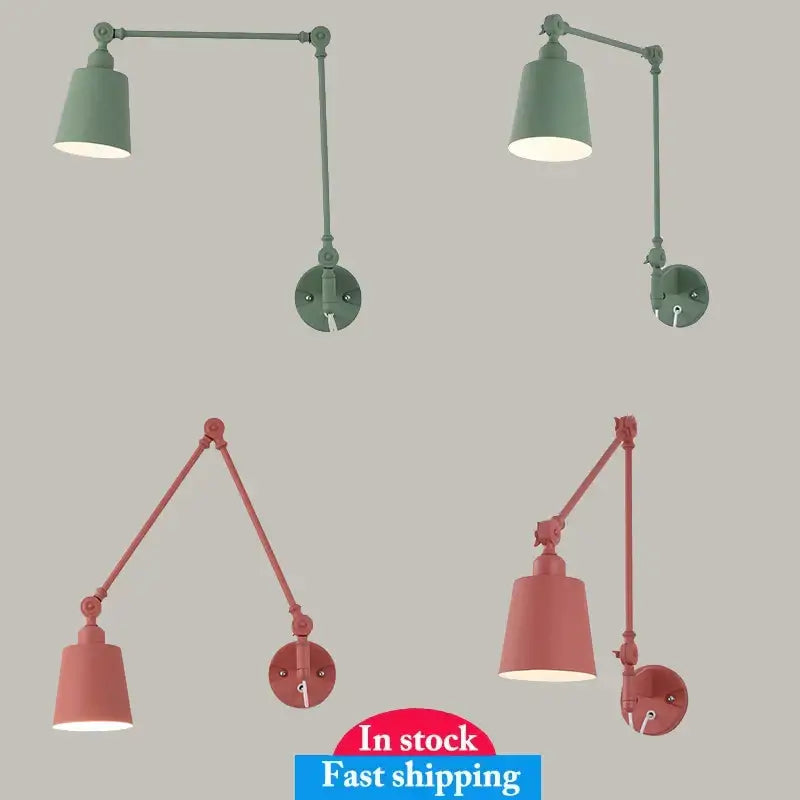 Sage green & dusty rose adjustable telescopic wall lamp bedroom