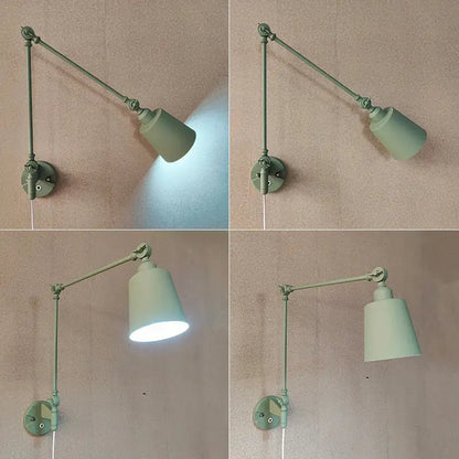 Sage green & dusty rose adjustable telescopic wall lamp bedroom