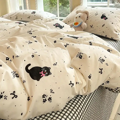 Sage green grid print cotton bedding set for bedroom