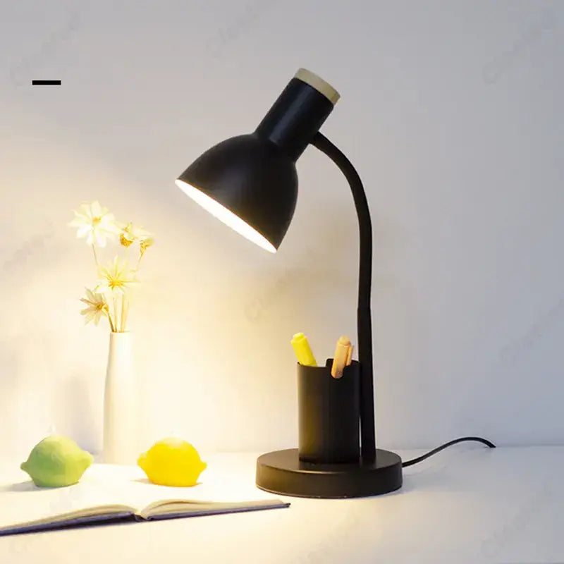 Sage green nordic desk lamp with pen holder for bedroom
