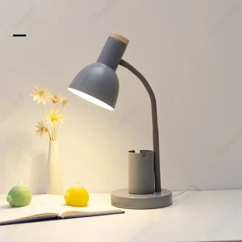 Sage green nordic desk lamp with pen holder for bedroom