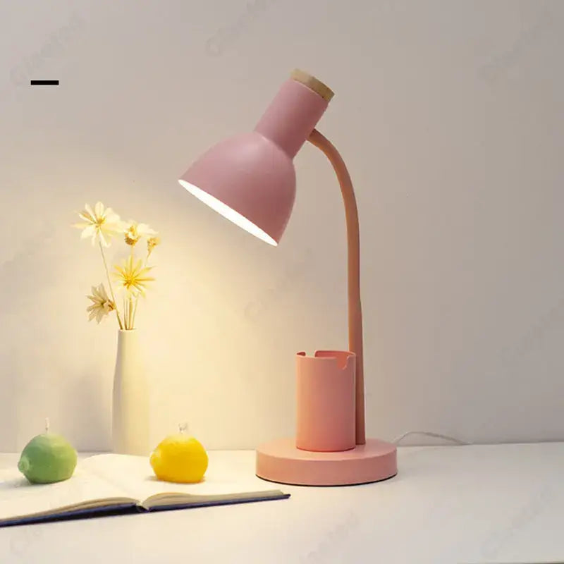 Sage green nordic desk lamp with pen holder for bedroom