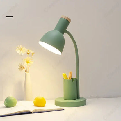 Sage green nordic desk lamp with pen holder for bedroom