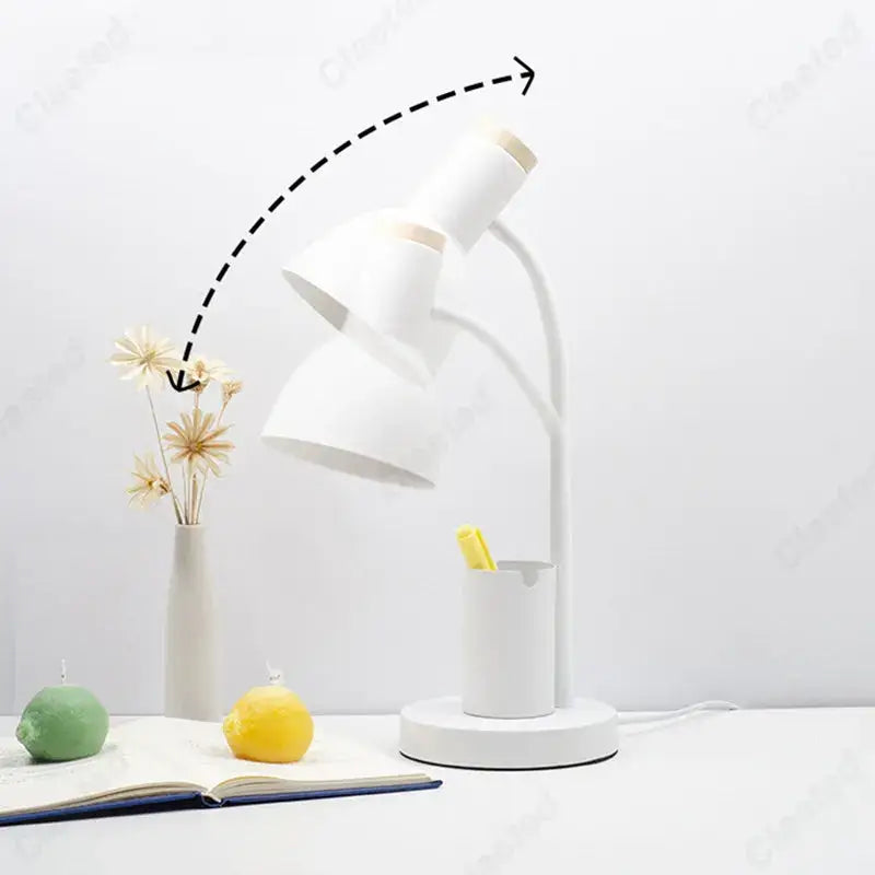 Sage green nordic desk lamp with pen holder for bedroom