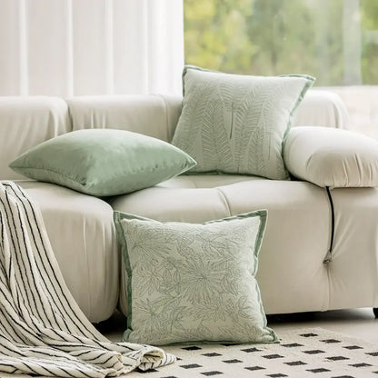Sage green plant jacquard pillow covers living room decor