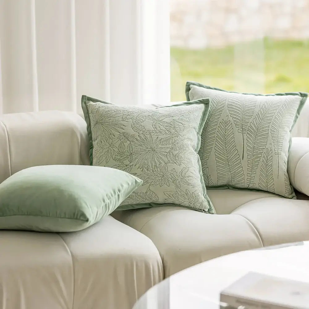Sage green plant jacquard pillow covers living room decor