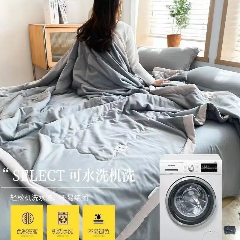 Sage green & white cooling cotton quilt bedroom blanket