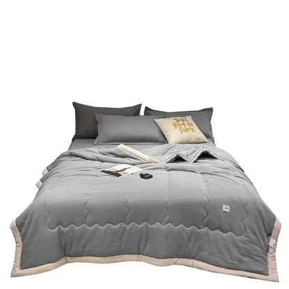Sage green & white cooling cotton quilt bedroom blanket