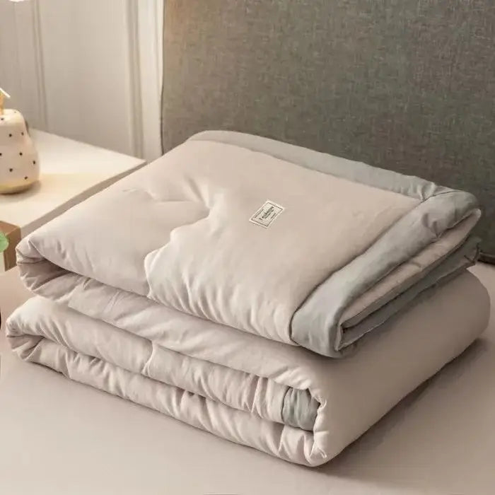 Sage green & white cooling cotton quilt bedroom blanket