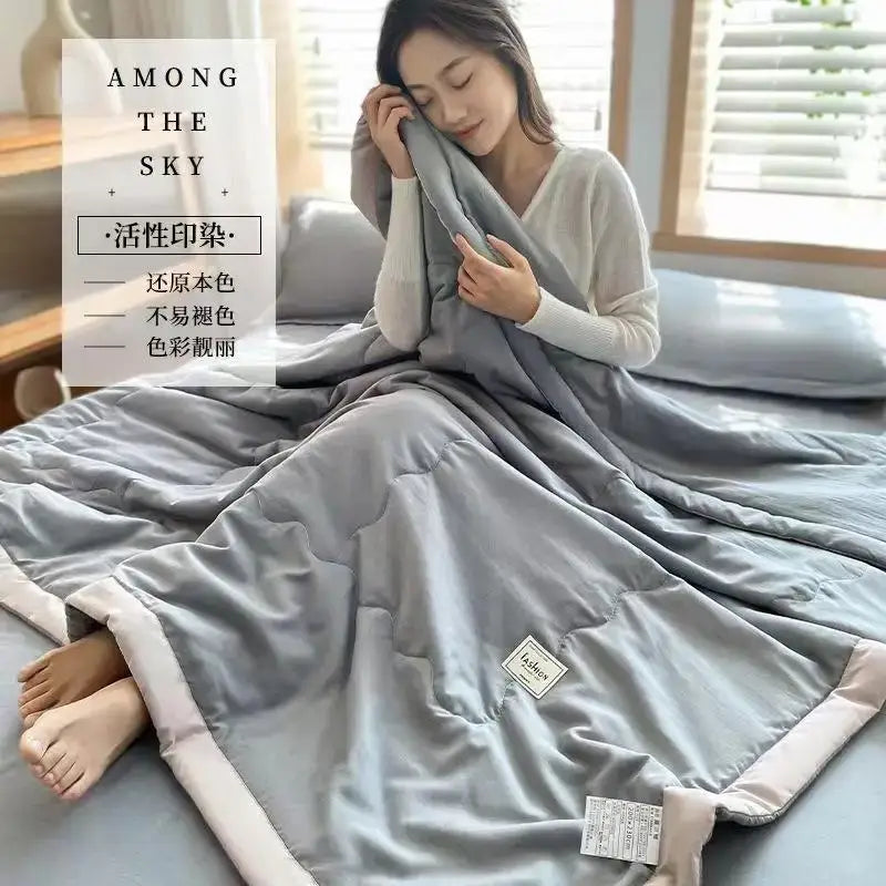Sage green & white cooling cotton quilt bedroom blanket