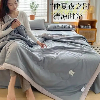 Sage green & white cooling cotton quilt bedroom blanket