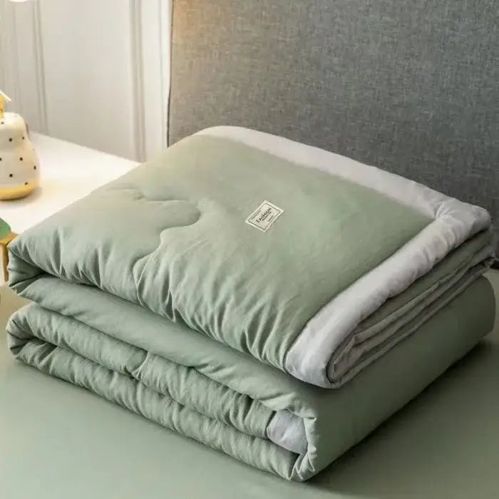 Sage green & white cooling cotton quilt bedroom blanket