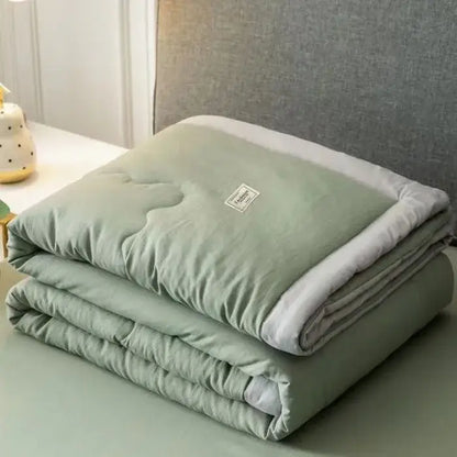 Sage green & white cooling cotton quilt bedroom blanket