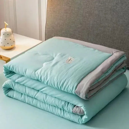 Sage green & white cooling cotton quilt bedroom blanket