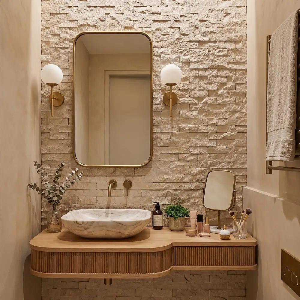 Sahara Beige Rock Face 1x2 Marble Mosaics 12 5/8x12 5/8