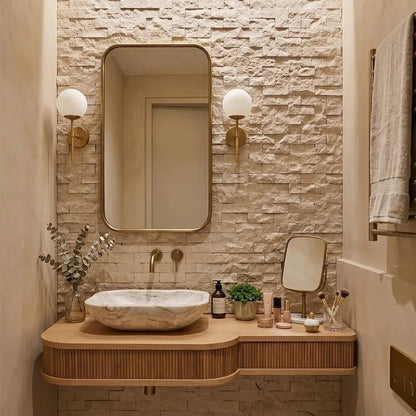 Sahara Beige Rock Face 1x2 Marble Mosaics 12 5/8x12 5/8